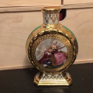 Vintage 24 karat  gold over porcelain bottle hand painted
